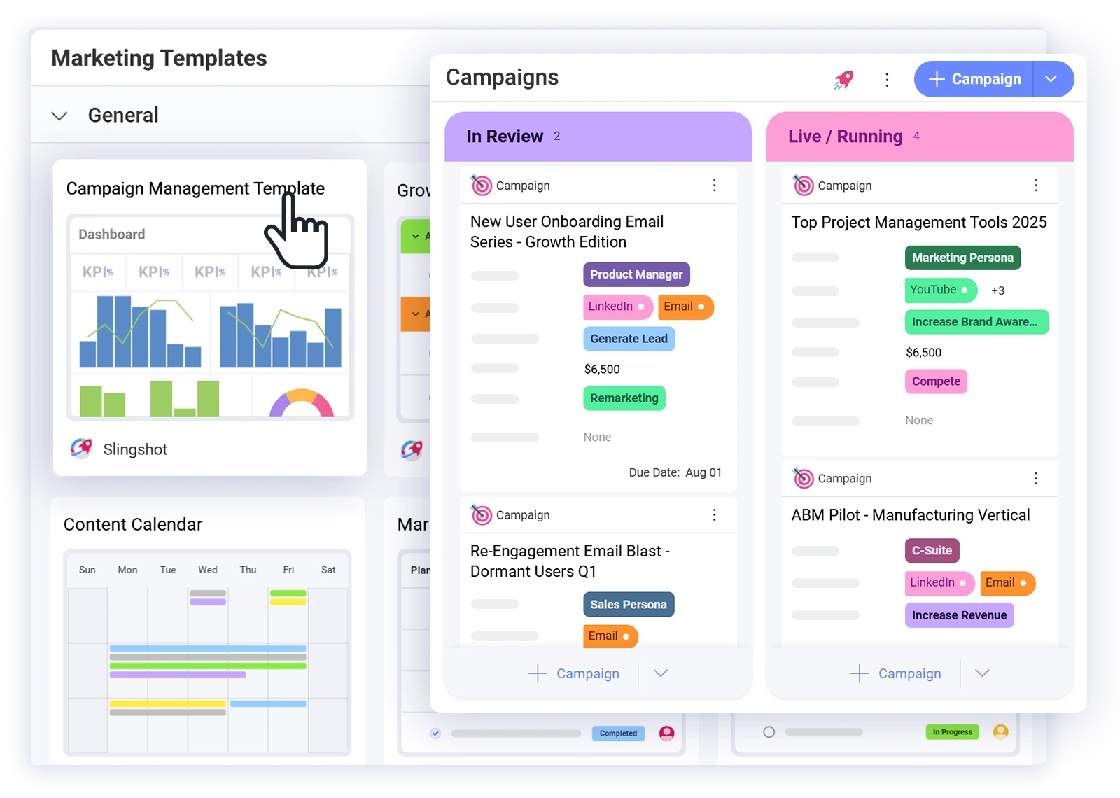 Slingshot vs Wrike Marketing templates and campaign management project in Slingshot